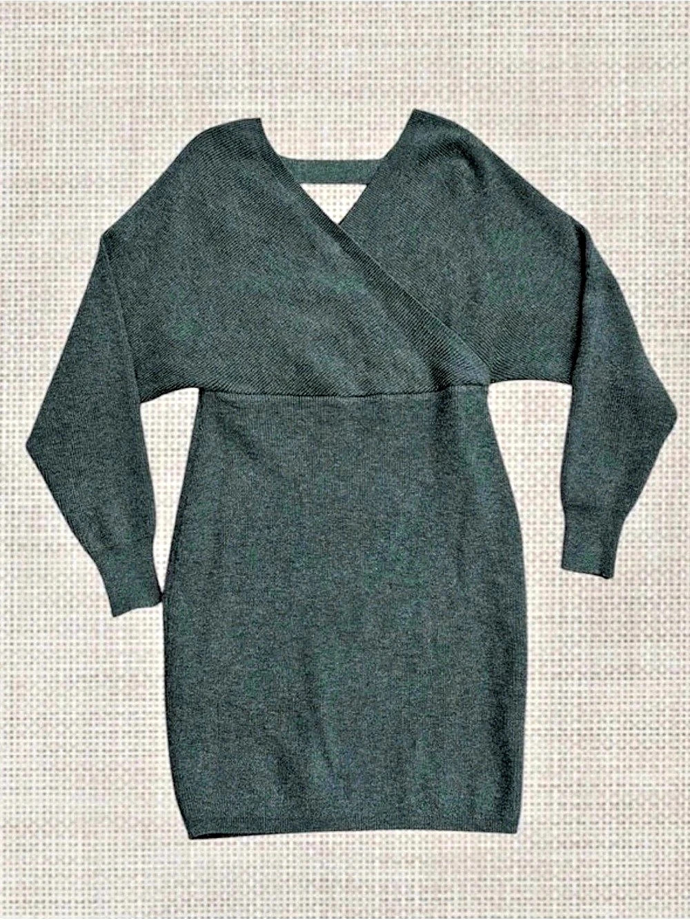 Grecerelle Olive Green Wrap Knit Sweater Dress Cozy Batwing Sleeve Body Con Size